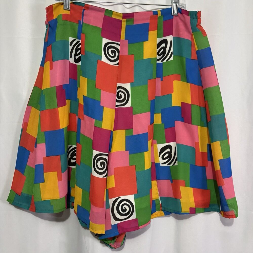 Vtg 90s Jacque & Koko Womens Skort Shorts 18/20 Colorblock Geometric Maximalist